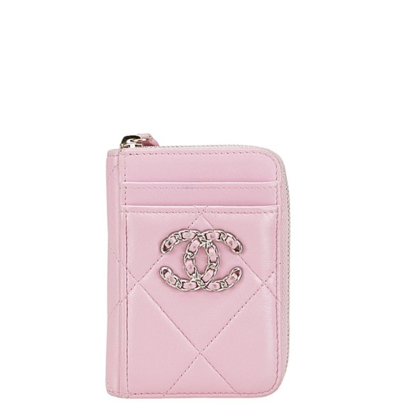 CHANEL Matelasse Chanel 19 Coco Mark Wallet/Coin Case AP2701 Pink Lambskin Wo... - Picture 1 of 10